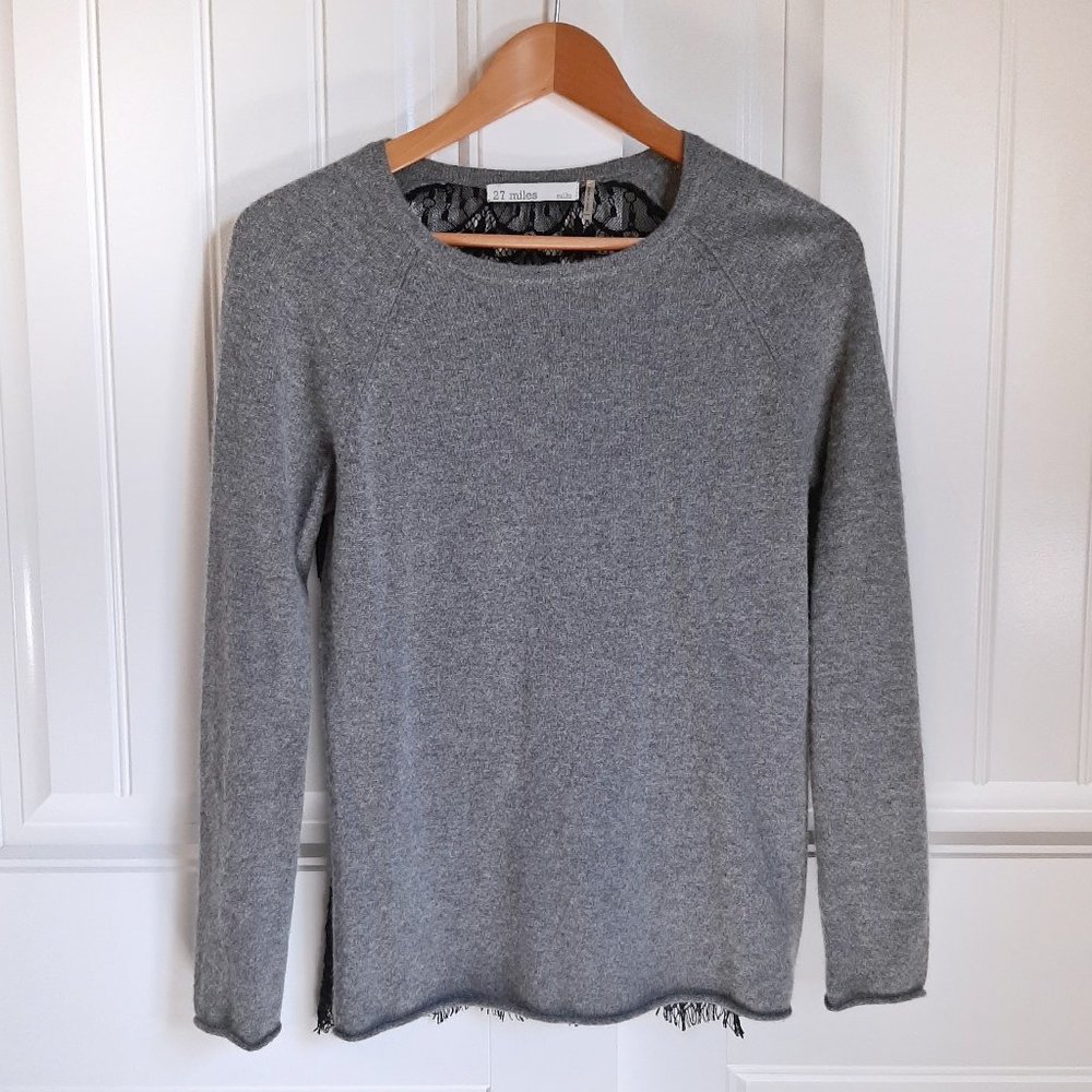 27 Miles Malibu Revolve Gray 100% Cashmere Lace Back Sweater S